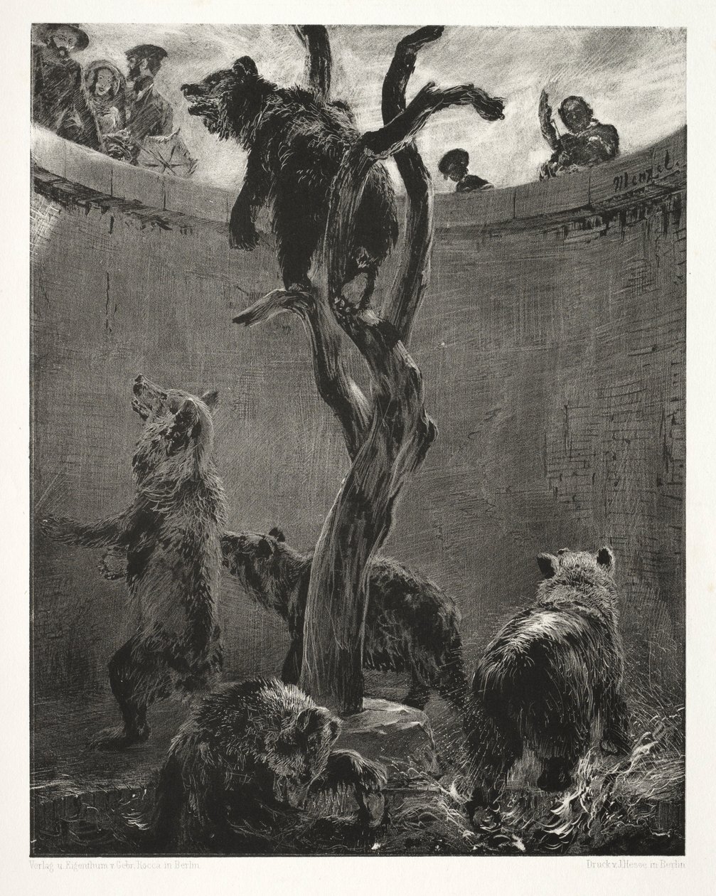 Esszé a kőről ecsettel és kaparóval: A medvegödör, 1851. alkotó: Adolph Menzel