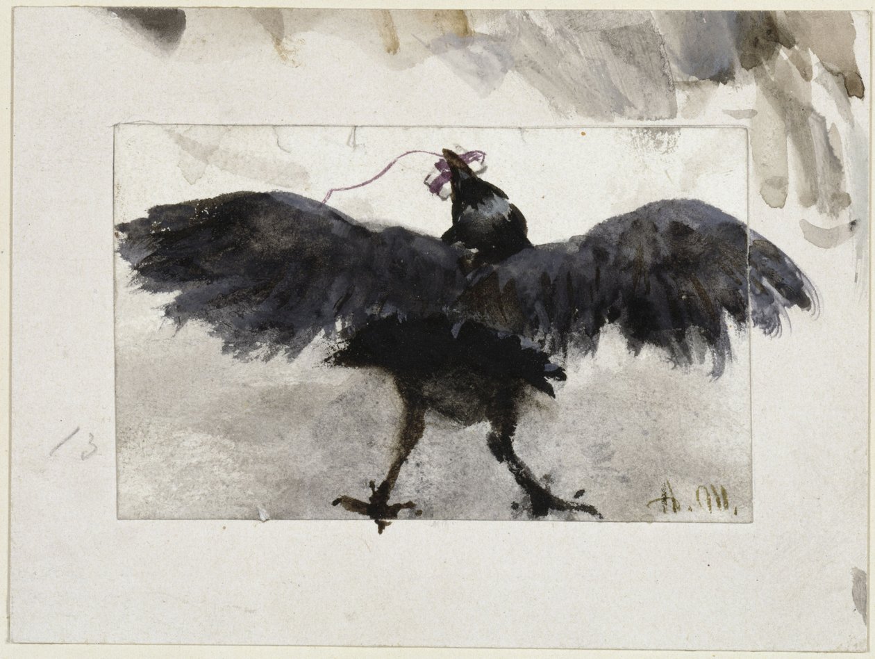 Repkedő holló, csőrében egy csomaggal alkotó: Adolph Menzel