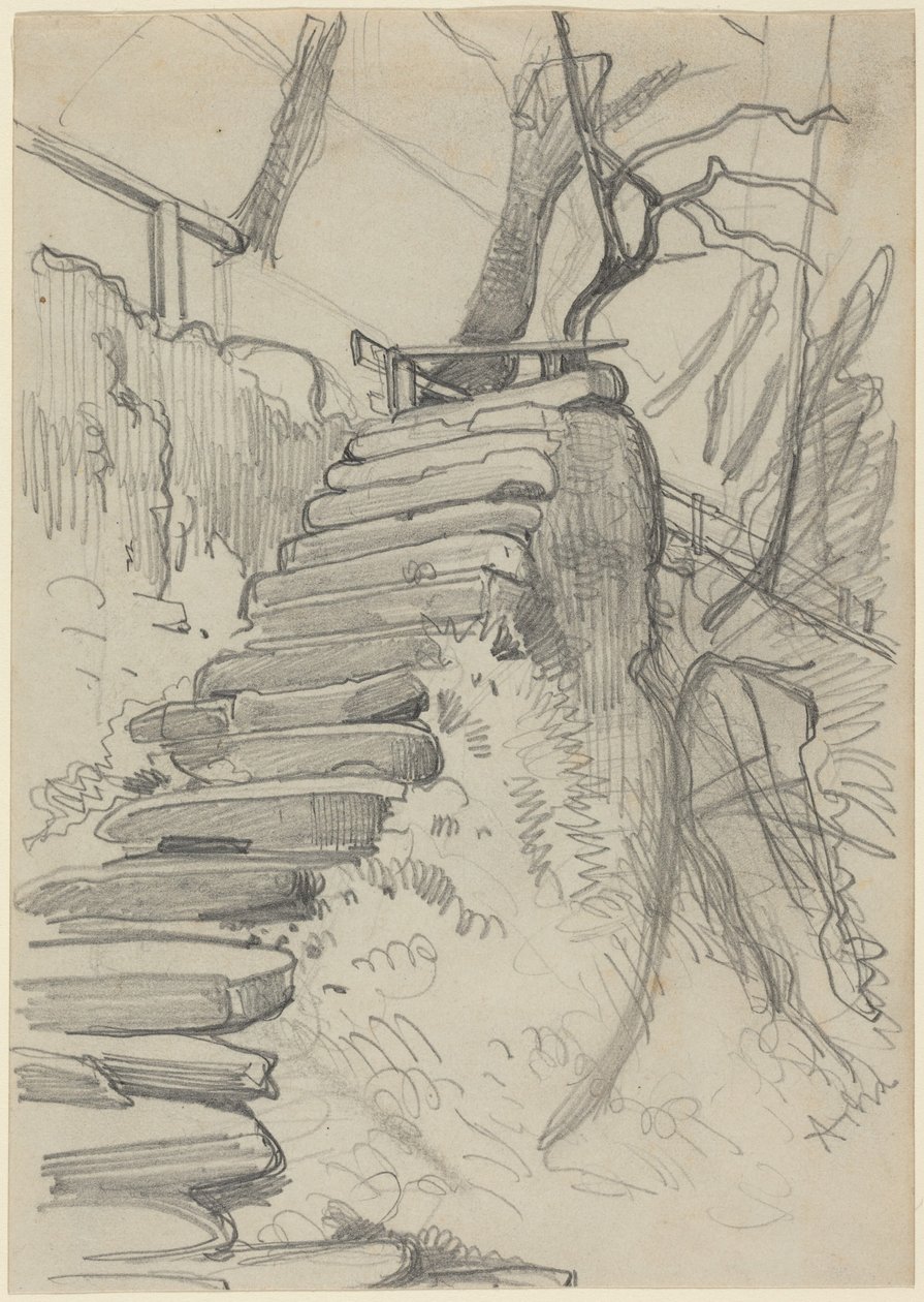 Kő lépcsősor egy kertben alkotó: Adolph Menzel