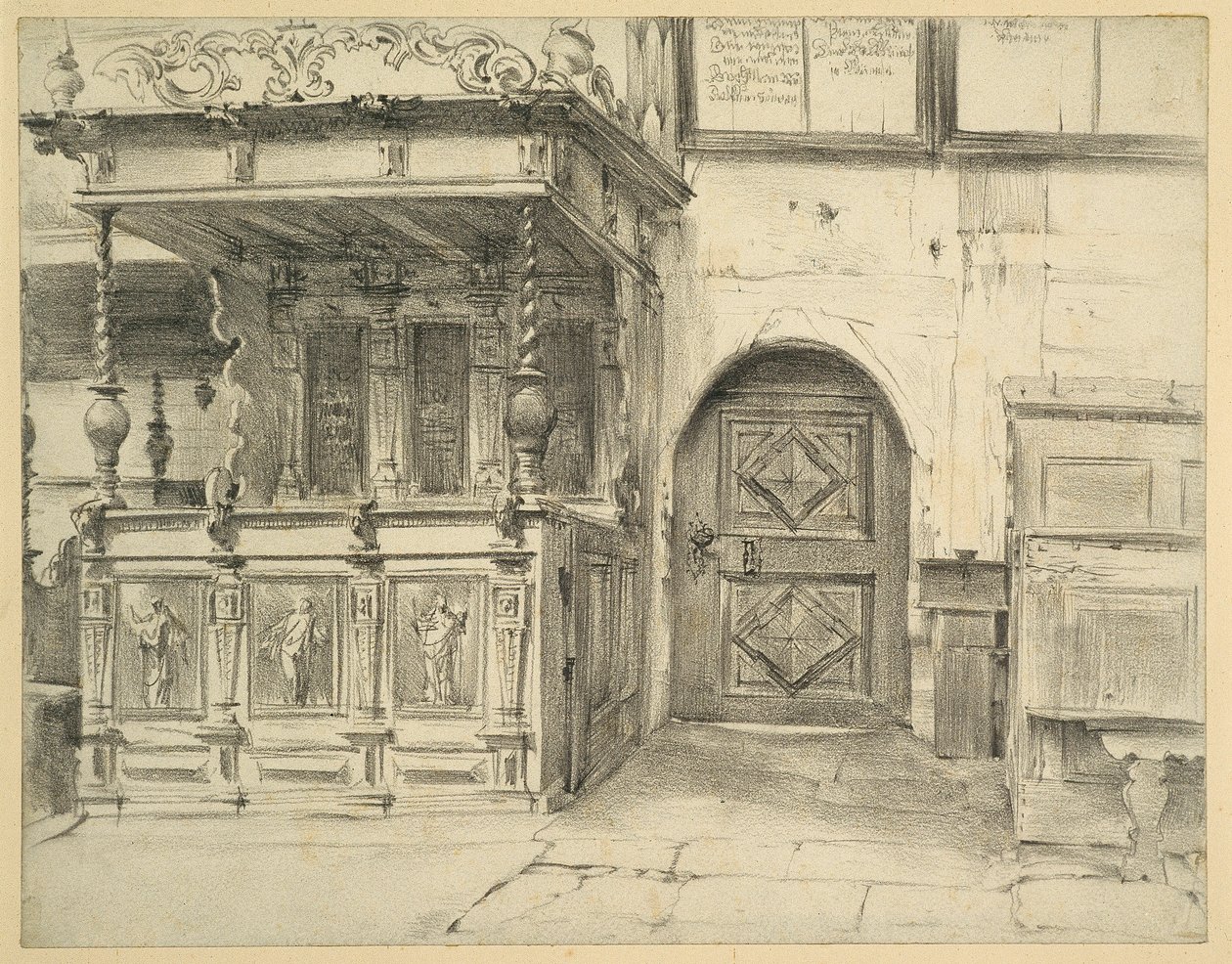 A padok és az ajtó a Jauer-i Béke-templomban alkotó: Adolph Menzel