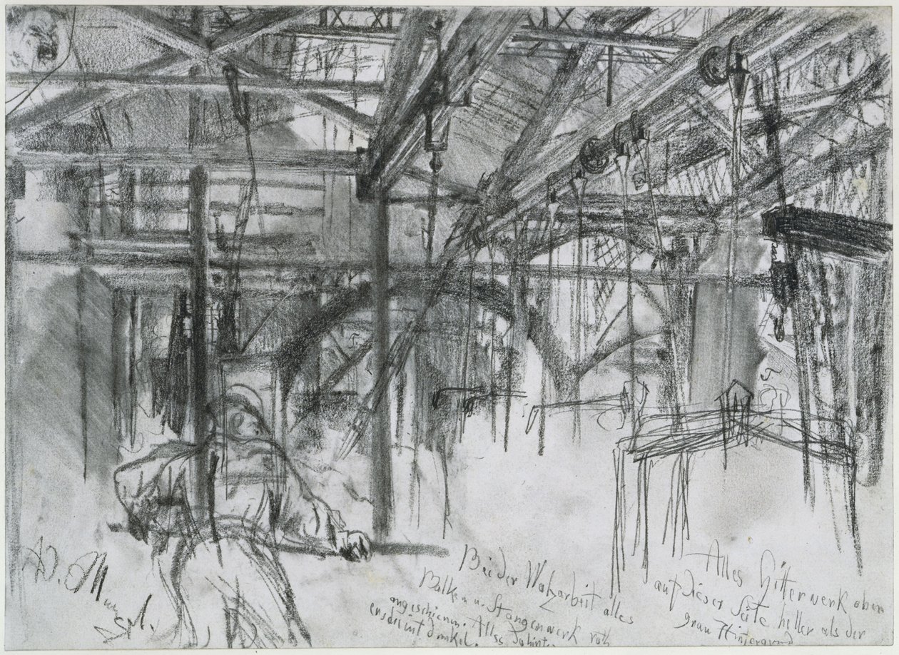 A Königshütte-i hengerlőmű csarnoka. Tanulmány a „Vasgyár. Modern ciklopok” című műről alkotó: Adolph Menzel
