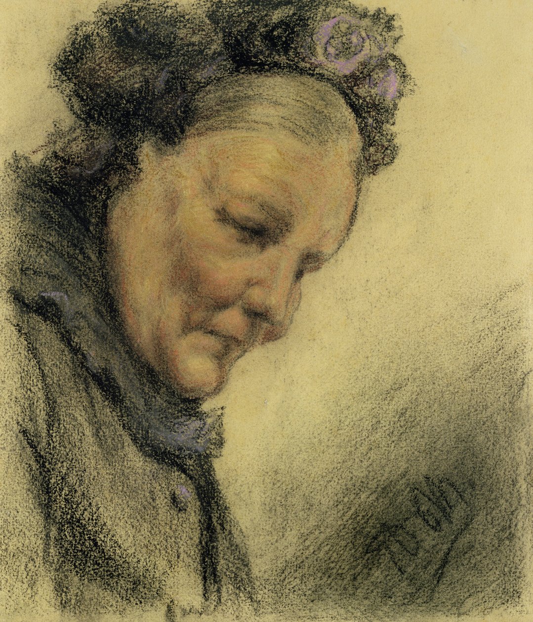Egy öreg hölgy feje (kréta és pasztell papíron) alkotó: Adolph Menzel