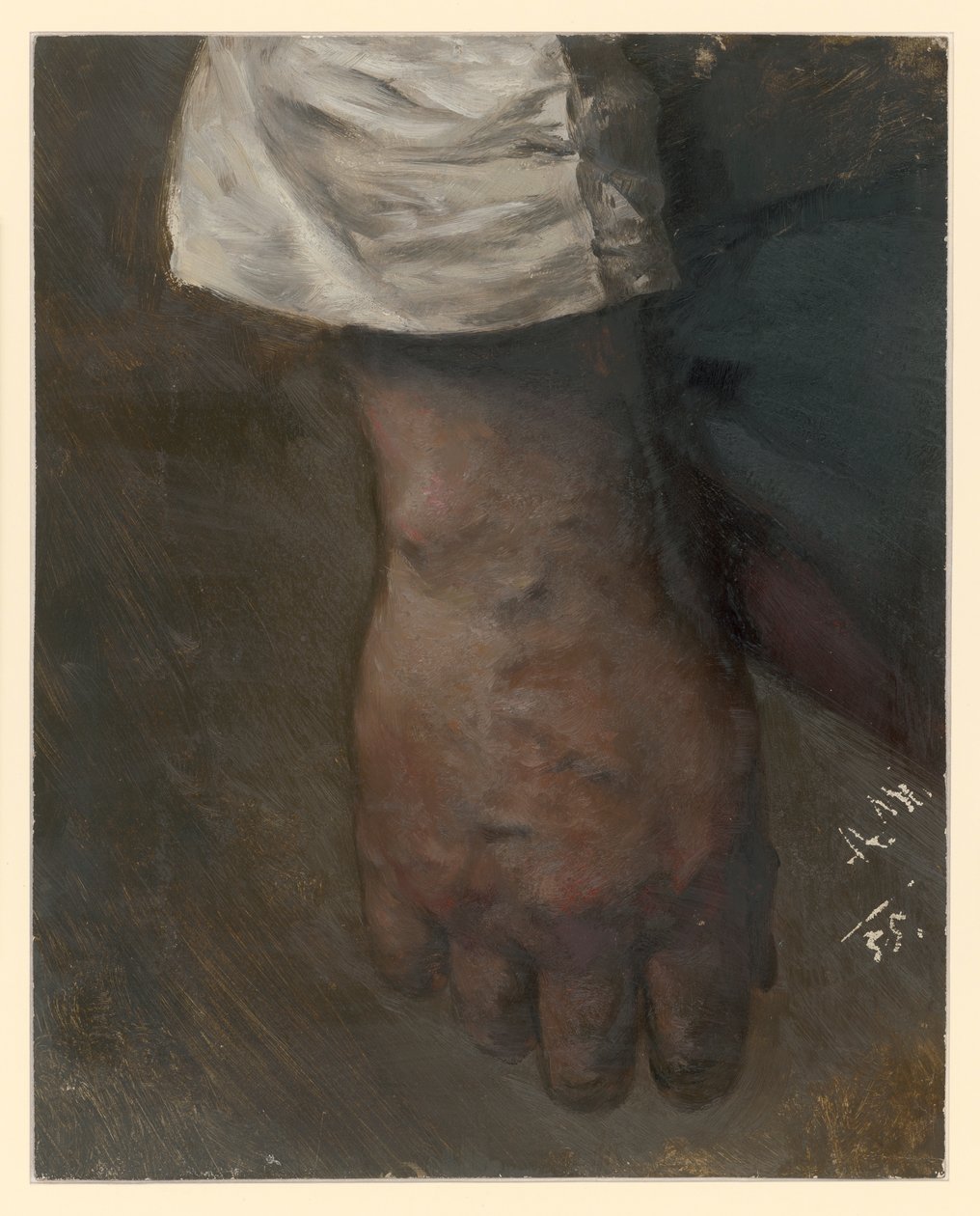 Lelógó jobb kéz, széles ujjatövi alkotó: Adolph Menzel