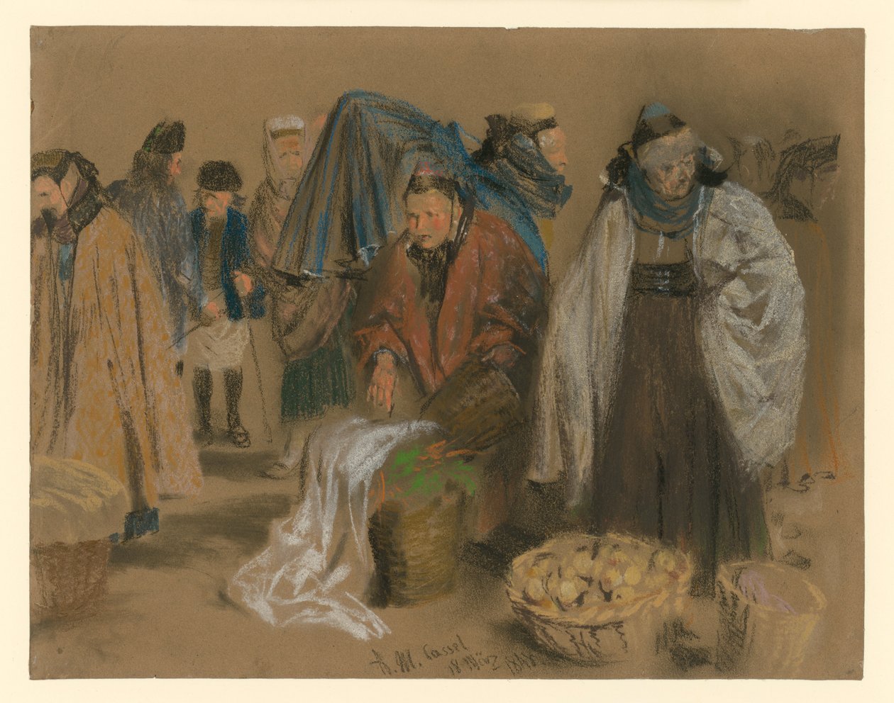 Hesseni gazdák a kasseli piacon alkotó: Adolph Menzel