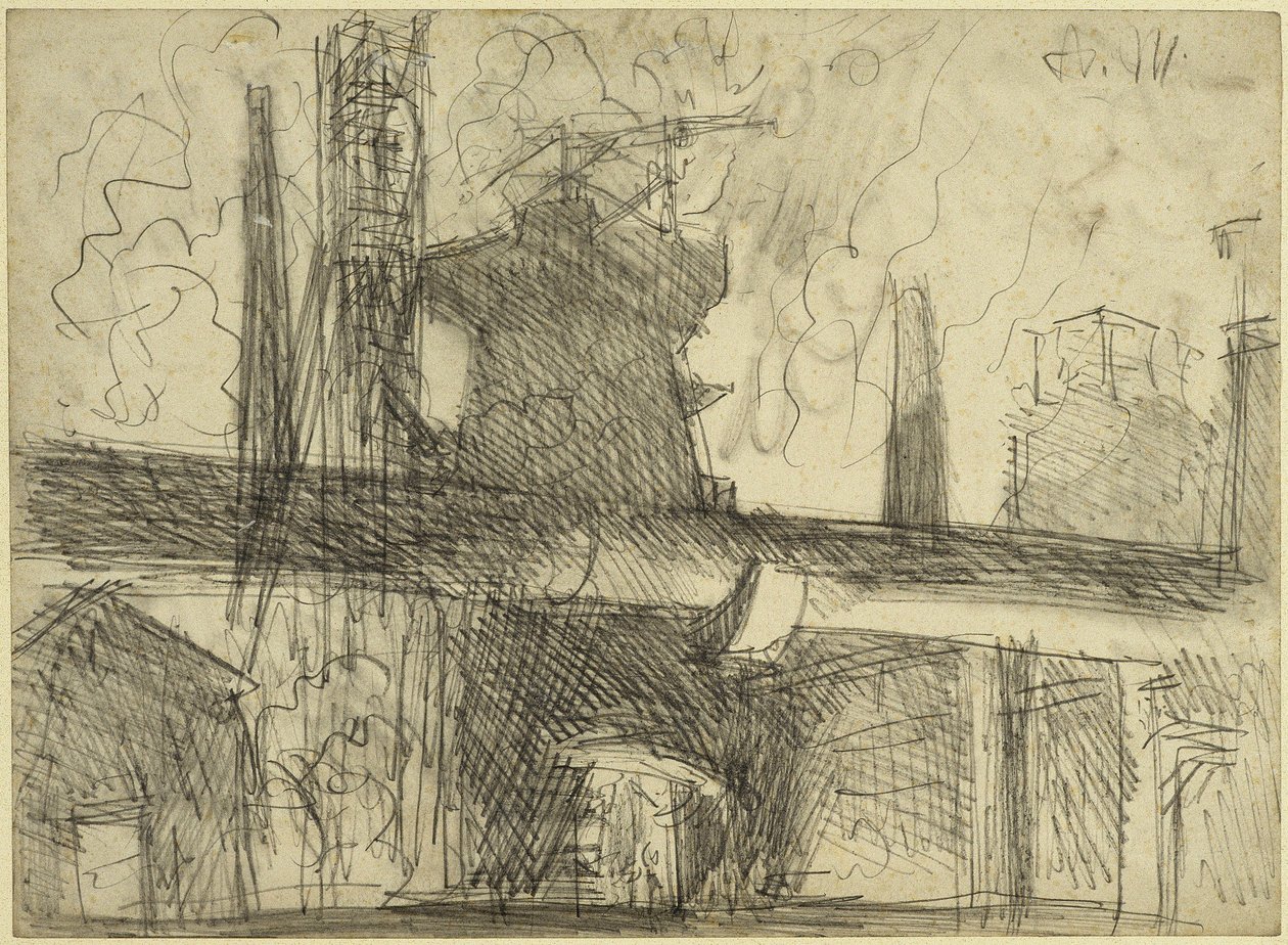 Magaskemence, kémények, vezetékcső Königshütte-ben alkotó: Adolph Menzel