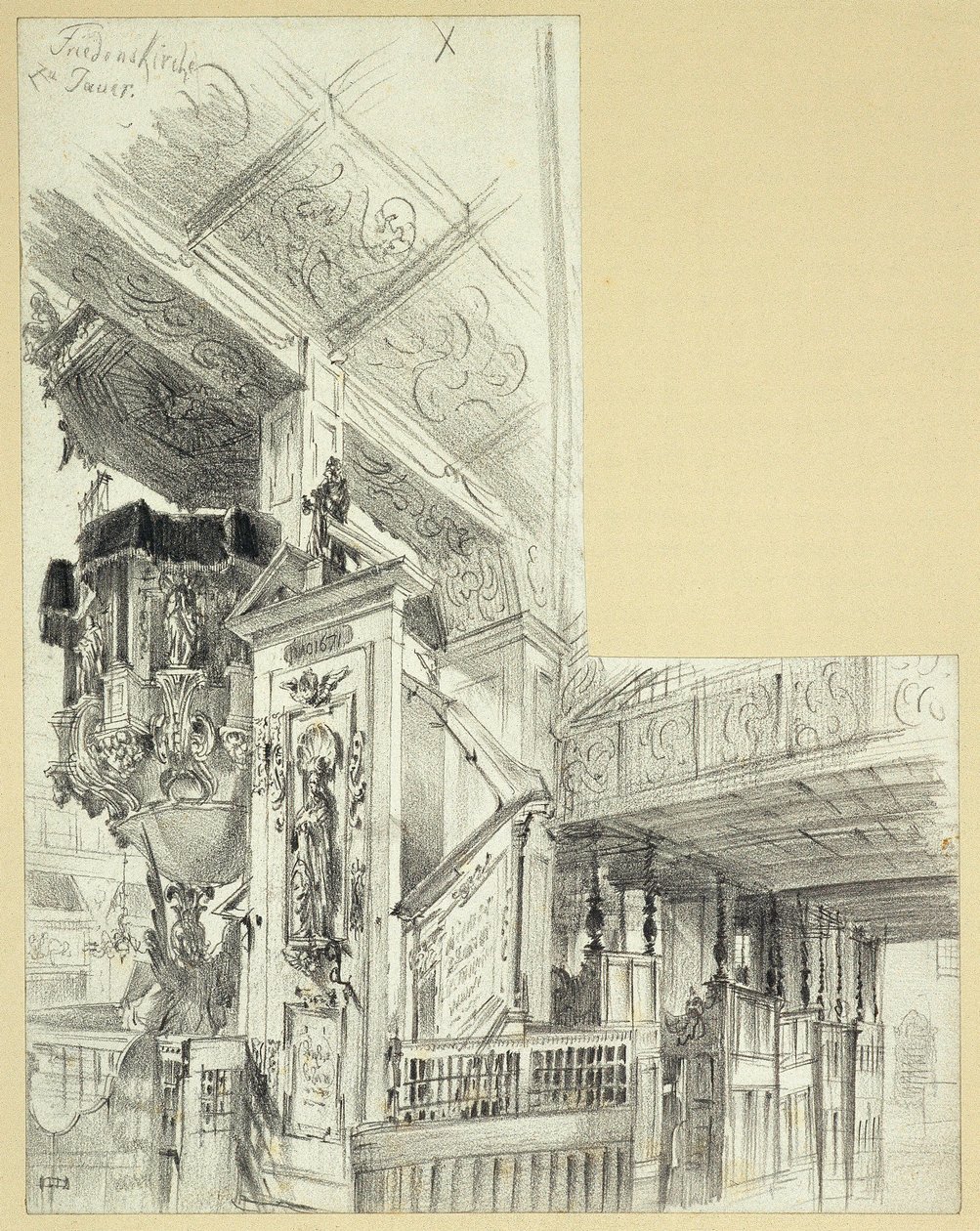 A jawori Béketemplom belső tere szószékkel alkotó: Adolph Menzel