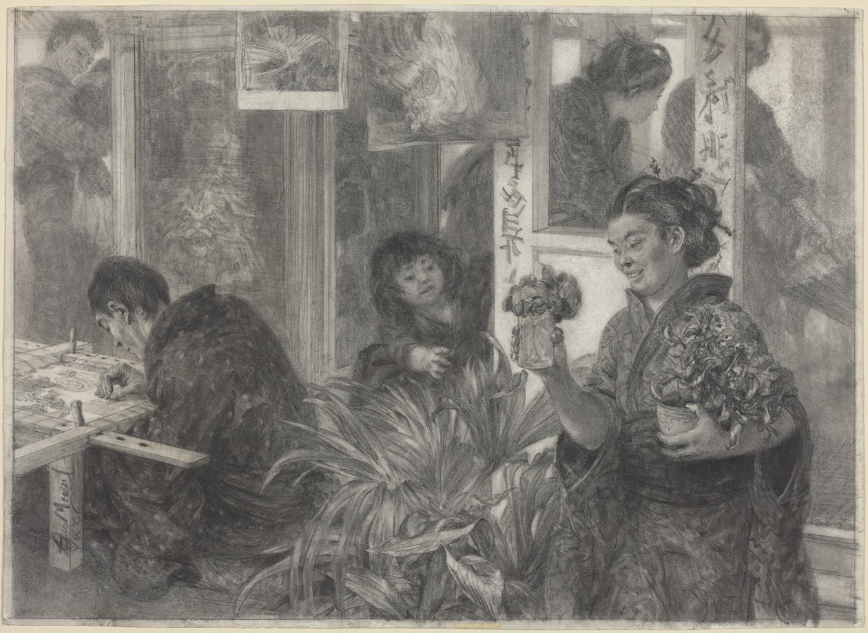 Japán művész munka közben alkotó: Adolph Menzel