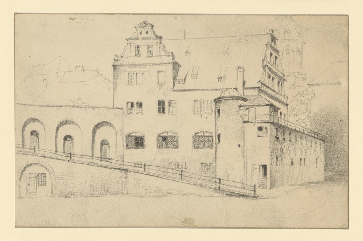 A kancellária épülete Drezdában, a Stallhof felől nézve alkotó: Adolph Menzel