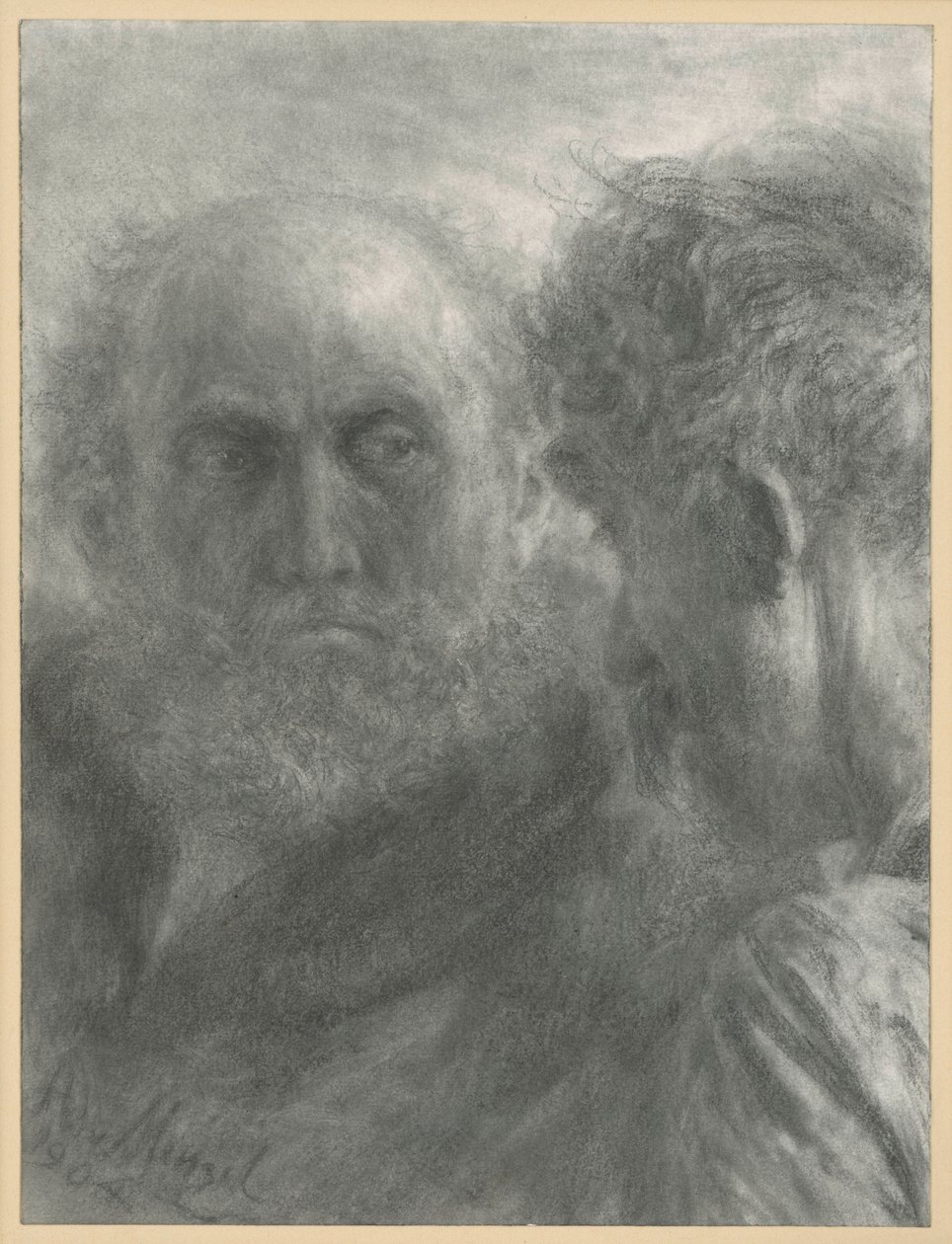 Két idős, szakállas férfi arca alkotó: Adolph Menzel