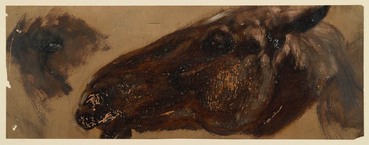 A ló feje balra fordul, a szemkörnyék megismétlődik alkotó: Adolph Menzel