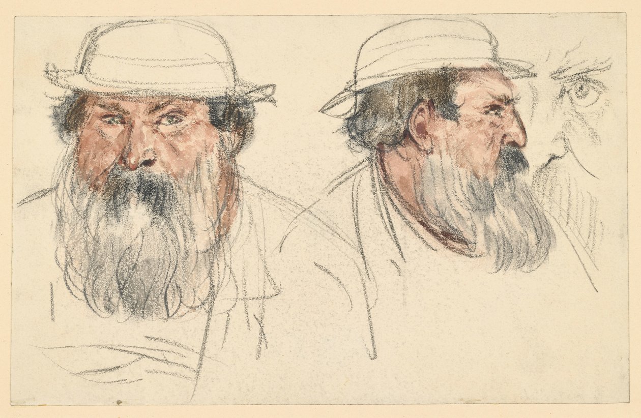 Egy szakállas férfi feje két vázlaton alkotó: Adolph Menzel