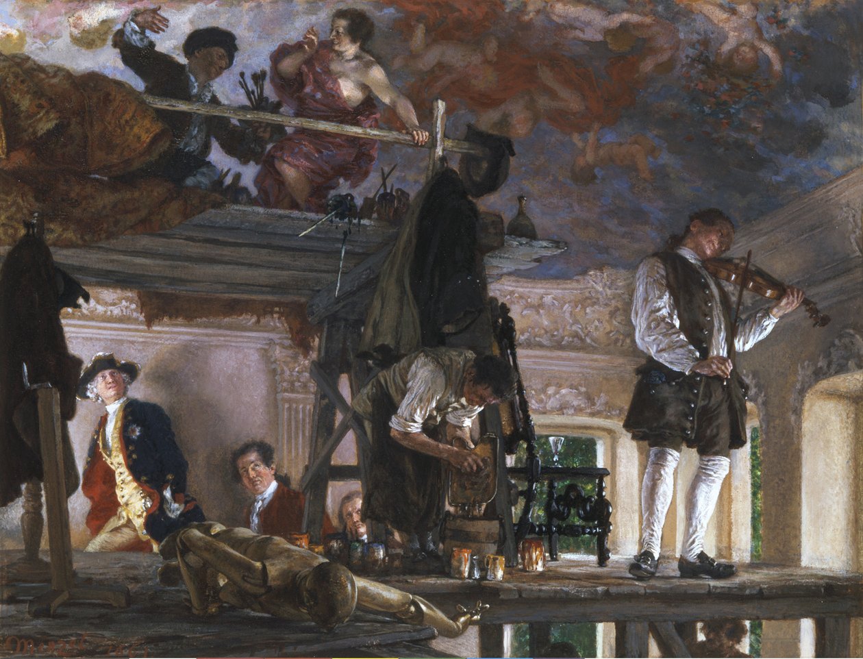 Friedrich trónörökös meglátogatja Pesne festőt a festőállványon Rheinsbergben alkotó: Adolph Menzel