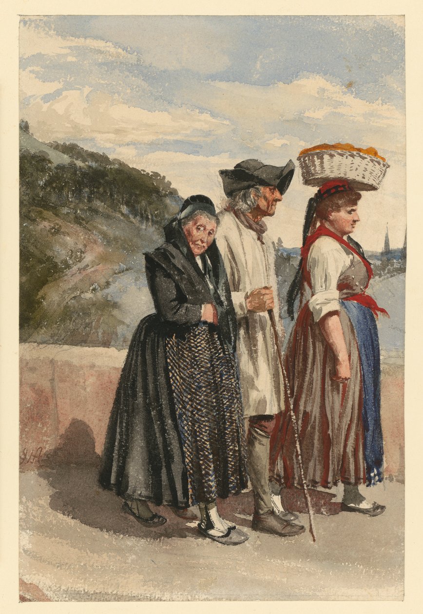 Marburgi parasztok a Lahn-hídon alkotó: Adolph Menzel