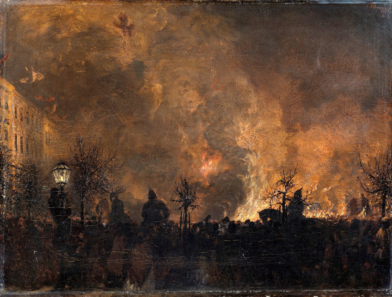 A fáklyás felvonulás után. A fáklyák kupacba dobálása a berlini Dönhoffplatzon alkotó: Adolph Menzel