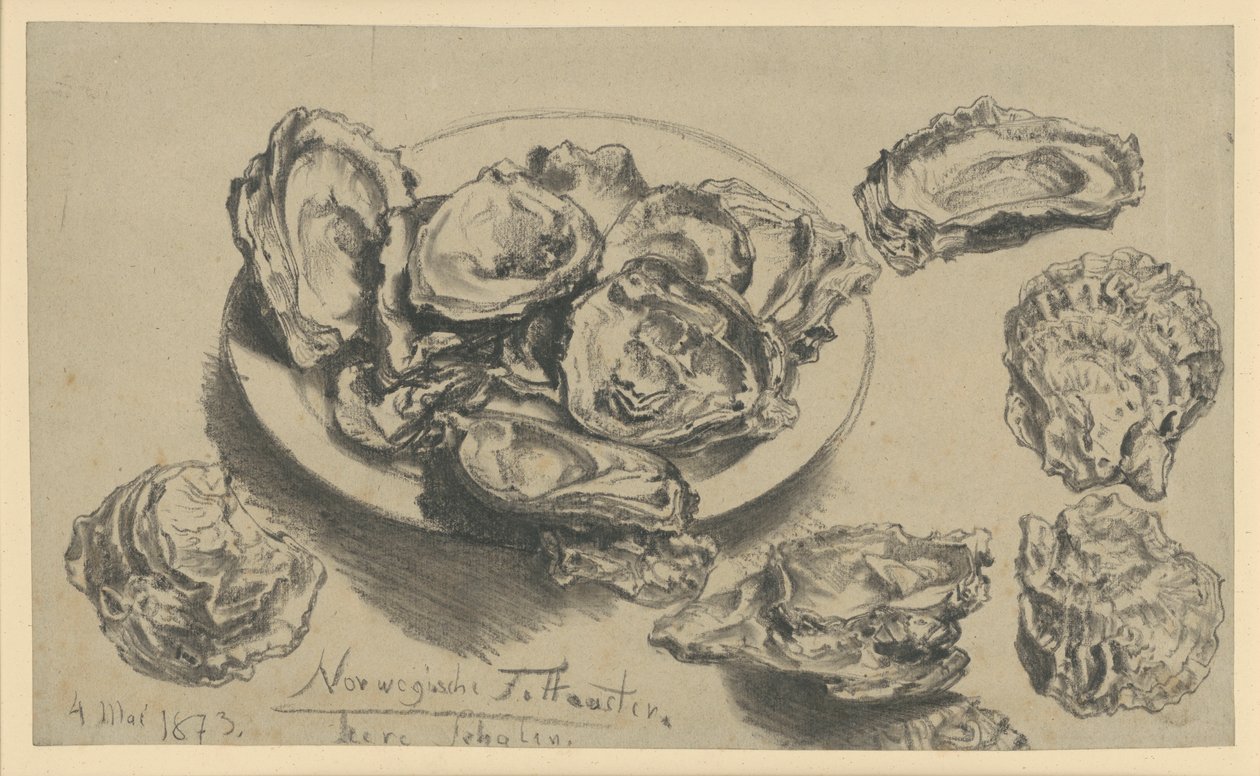 Norvég kövér osztrigák, üres kagylóhéjak alkotó: Adolph Menzel
