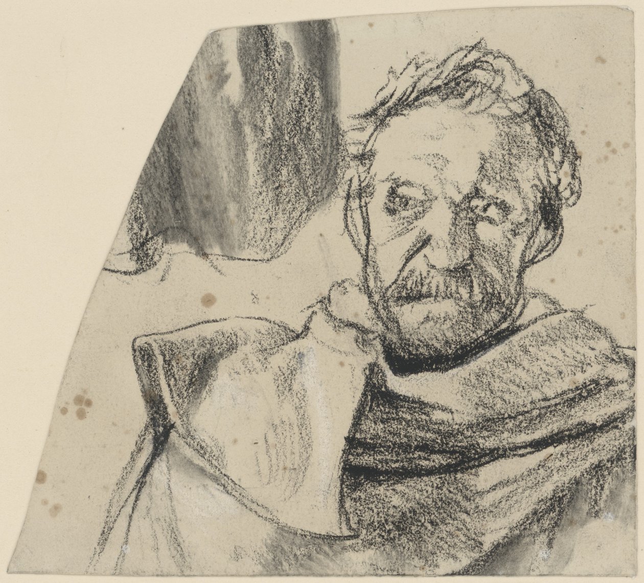 Kabátos tiszt, fedetlen fejjel, mellkép, elölnézetben. Vázlat a befejezetlen festményhez: II. Frigyes beszéde tábornokaihoz a leutheni csata előtt alkotó: Adolph Menzel