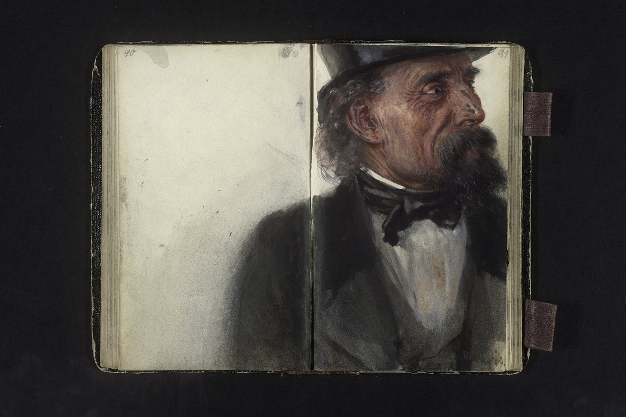 Cilinderes férfi portréja alkotó: Adolph Menzel