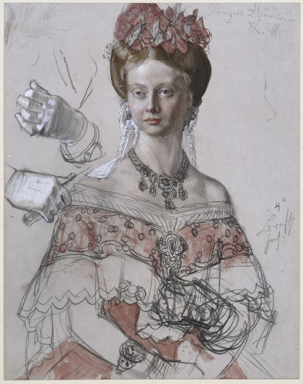 Alexandrine porosz hercegnő, portrétanulmány a „I. Vilmos koronázása Königsbergben” című festményhez alkotó: Adolph Menzel
