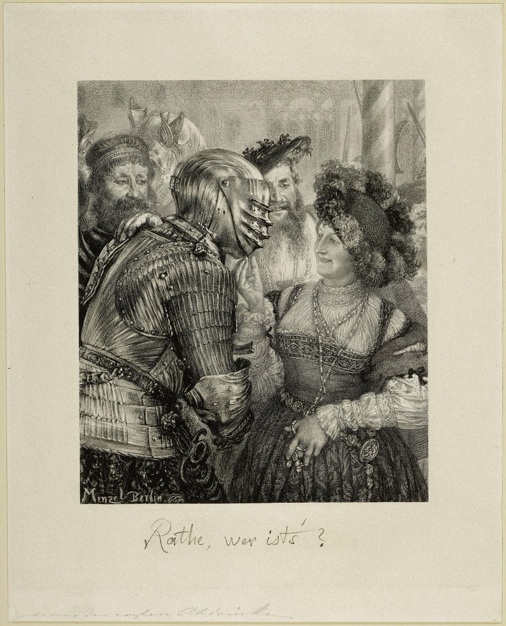 Találd ki, ki az! Jelenet egy lovagi ruhás álarcosbálon. A „Deutsches Künstleralbum” című kiadvány 1867-es évfolyamához alkotó: Adolph Menzel