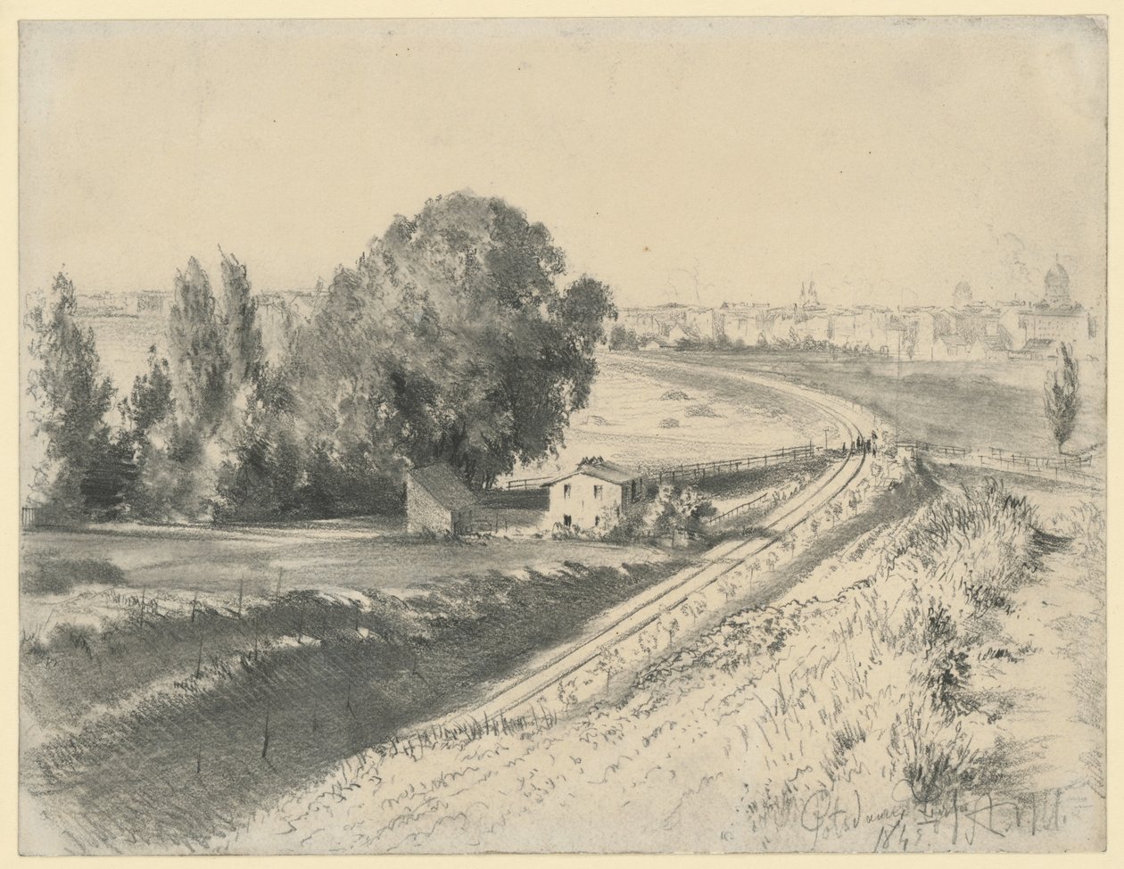 Vázlat a „A Berlin–Potsdam vasút” című képhez alkotó: Adolph Menzel
