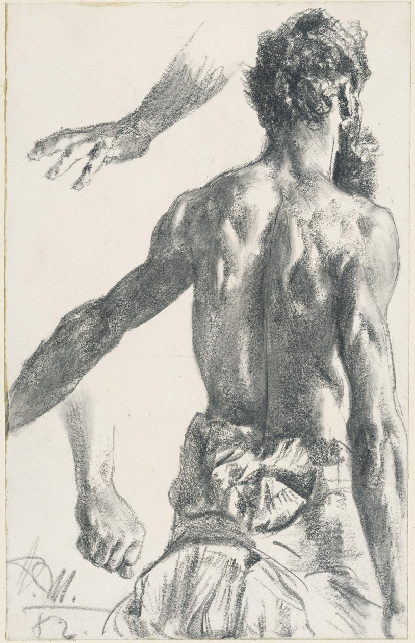 Álló szakállas férfi, félakt hátulnézetben alkotó: Adolph Menzel