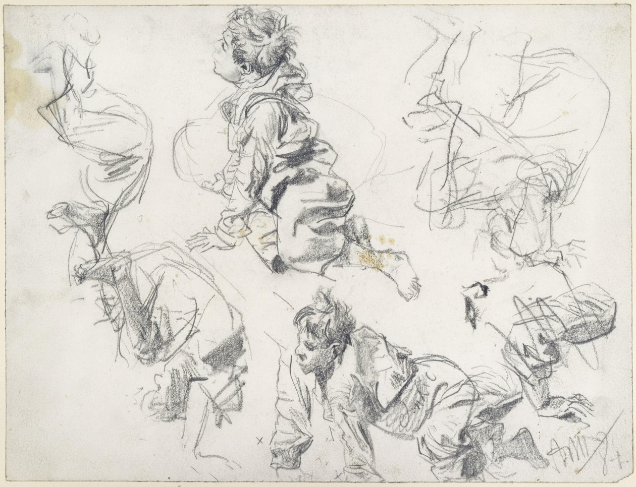 Két bukfencet végző gyermekről készült tanulmány. A „Piazza d’Erbe” című modell tanulmány alkotó: Adolph Menzel