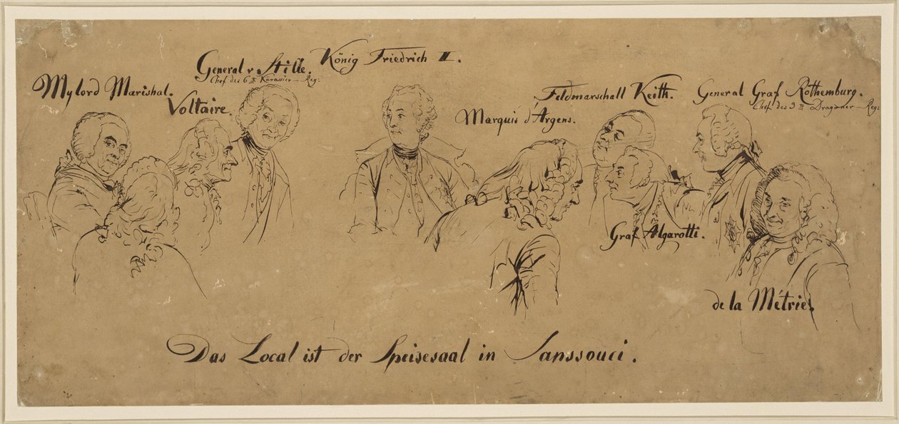 Asztali kör: az étkező a Sanssouci-ban, személynevek alkotó: Adolph Menzel