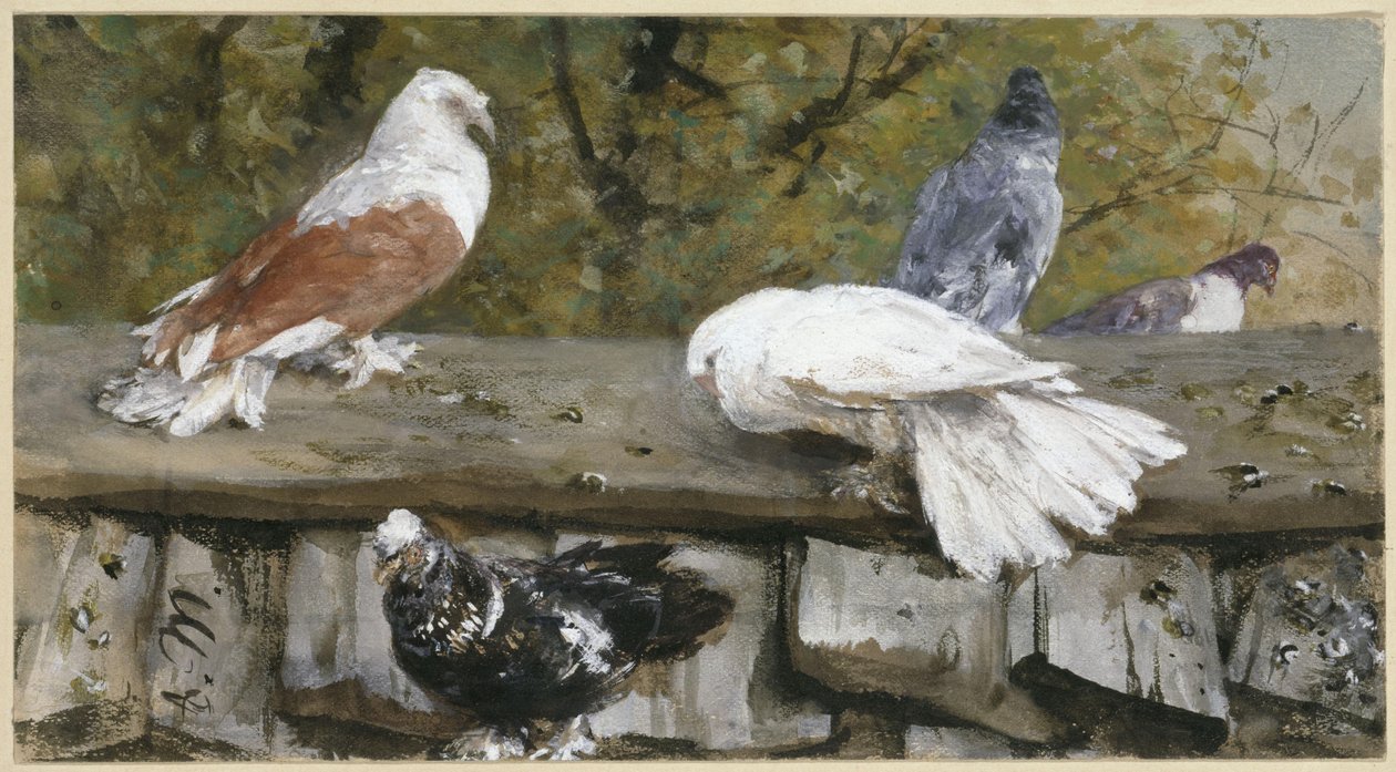 Galambok egy fatetőn. A „Gyermekalbumból” alkotó: Adolph Menzel
