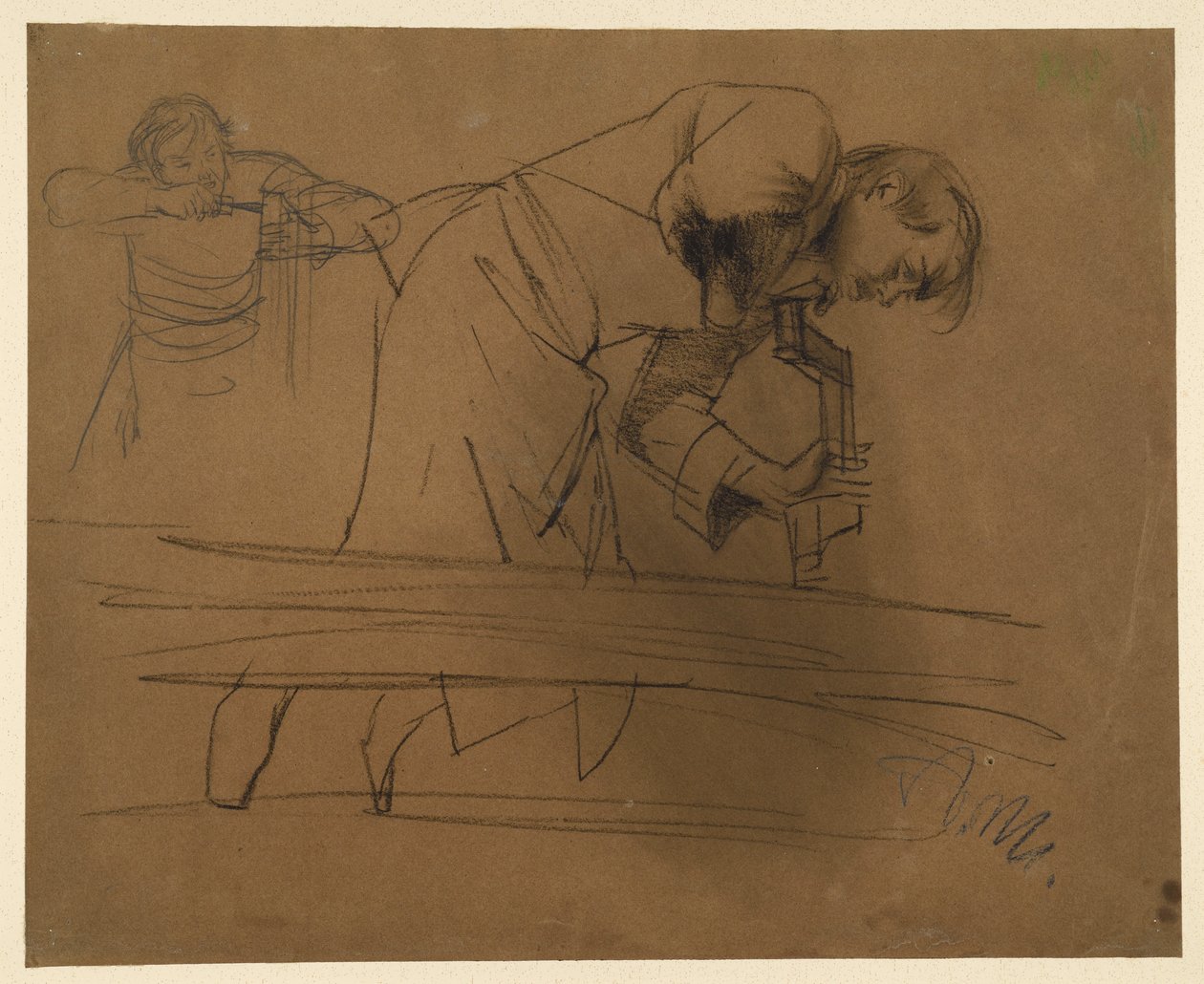 Fúróval és vésővel dolgozó asztalos alkotó: Adolph Menzel