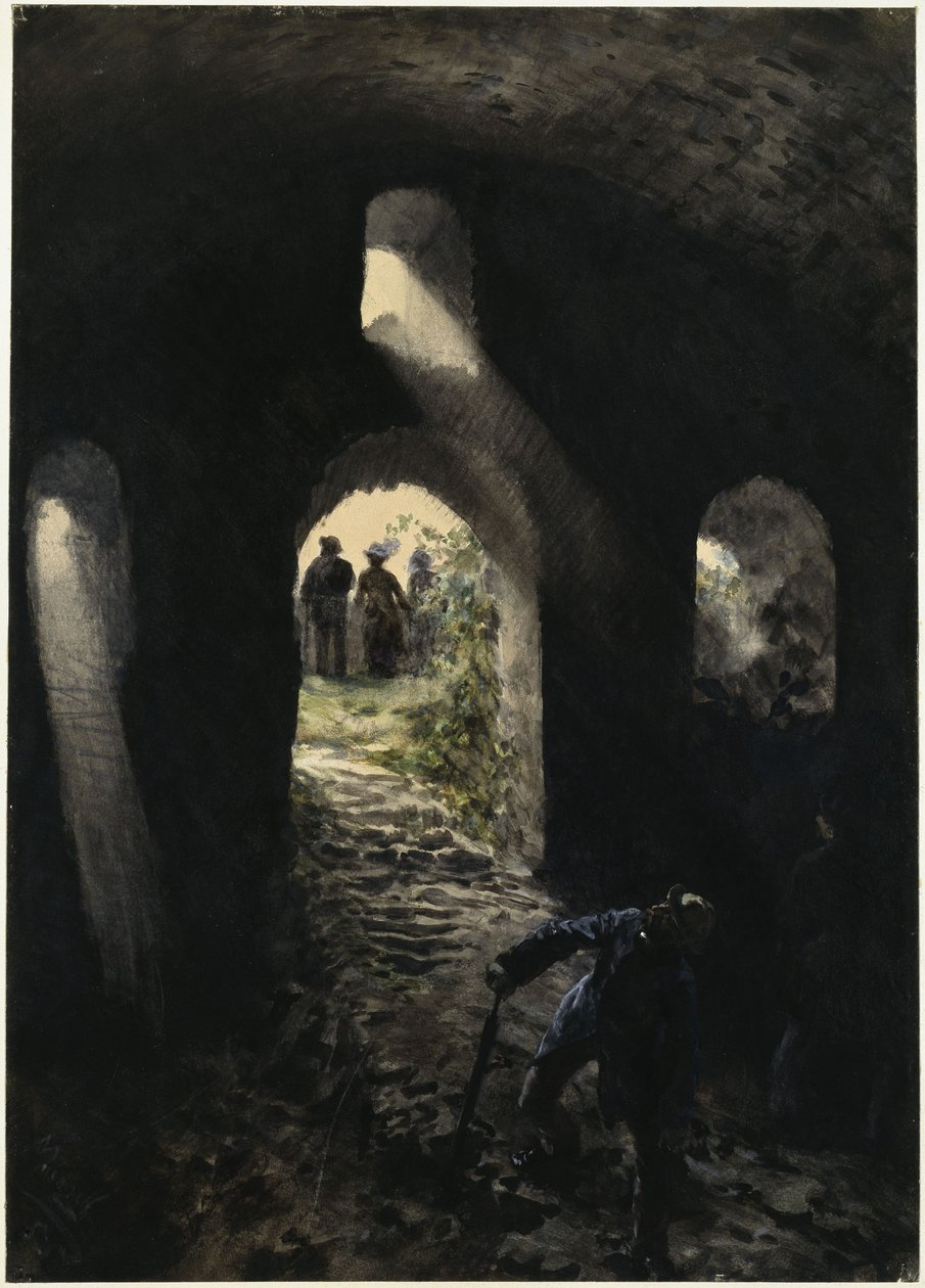 Turisták a rheinfelsi romoknál alkotó: Adolph Menzel