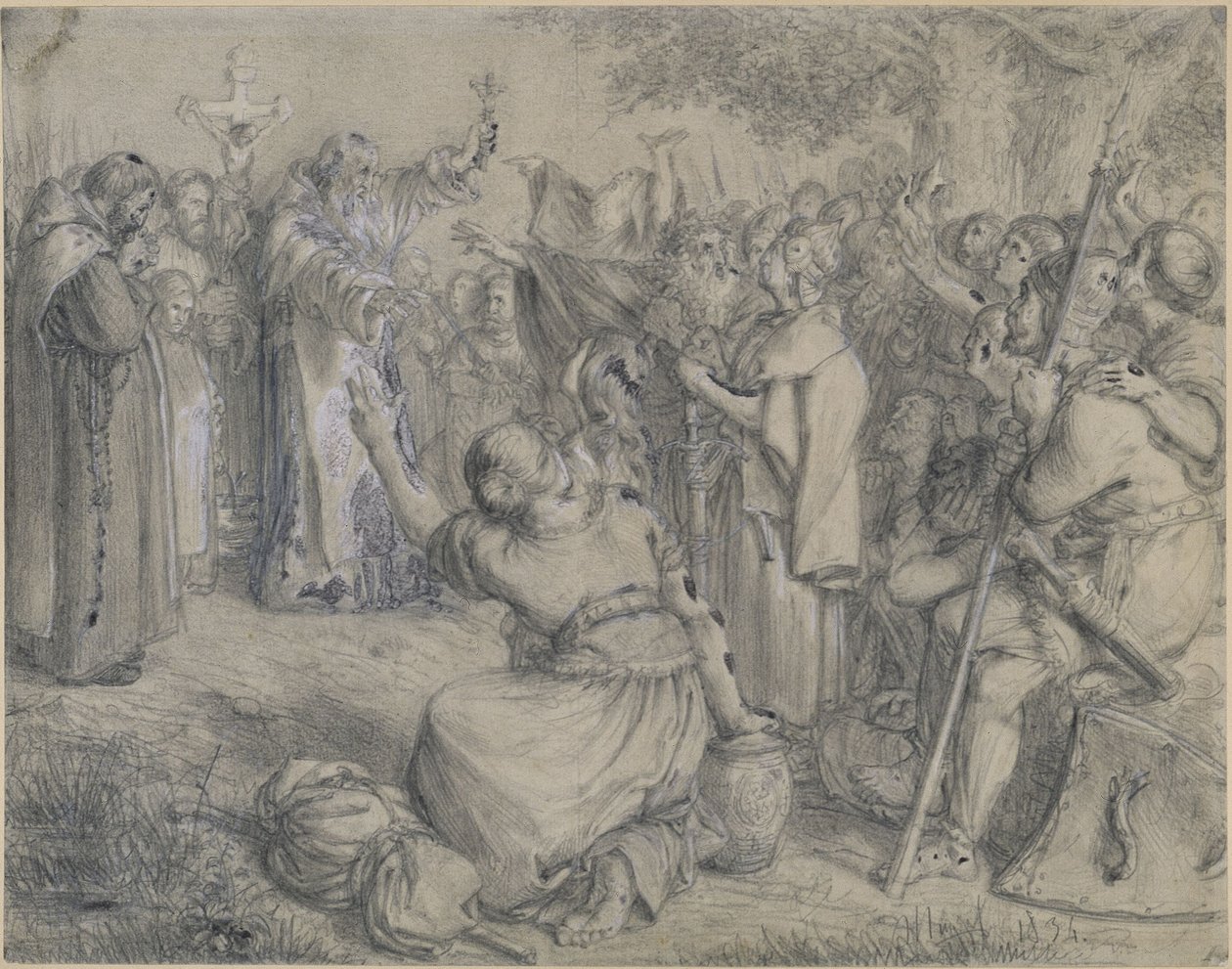 Vizelin 1137 körül hirdette a kereszténységet a vendeknek. Vázlat a „Brandenburgi–porosz történelem emlékei” című műhöz alkotó: Adolph Menzel