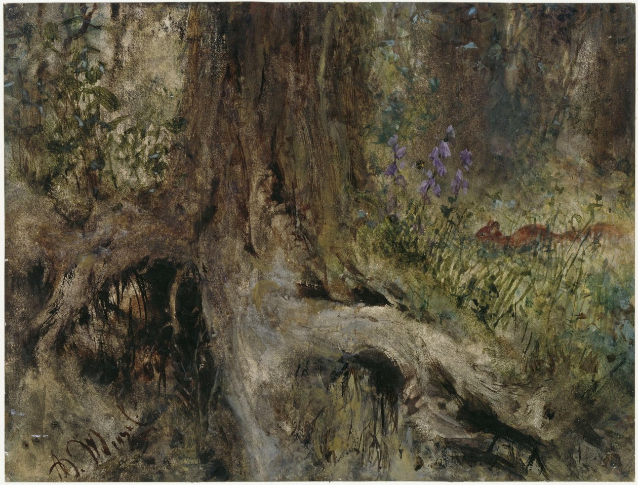 Erdőtalaj mókusokkal. A „Gyerekalbum” című könyvből alkotó: Adolph Menzel
