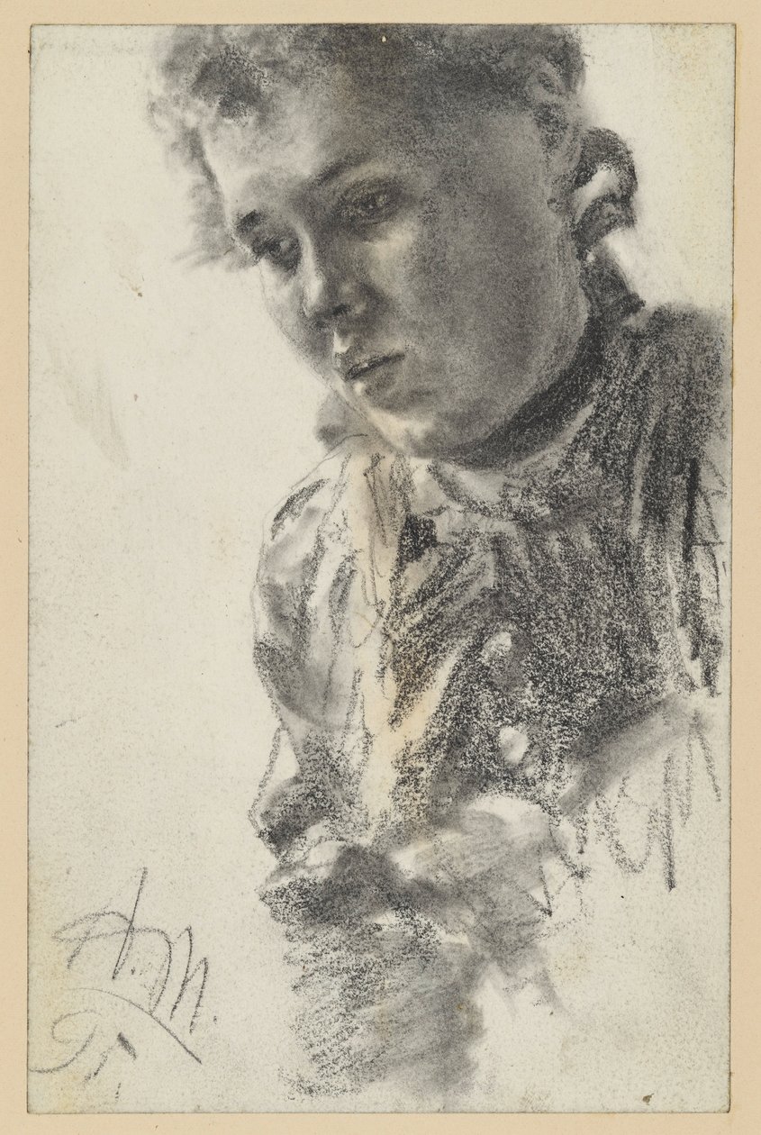 Női mellkép balra nézve, a fej előrehajlítva alkotó: Adolph Menzel