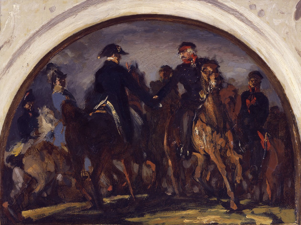 Wellington és Blücher a belle-allianci csata után. Olajtanulmány alkotó: Adolph Menzel