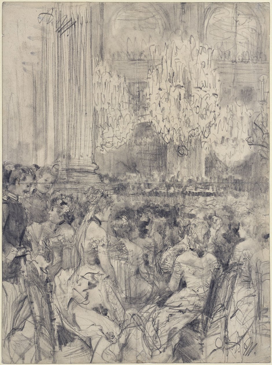 Hallgatóság a berlini palota Fehér termében rendezett hangversenyen alkotó: Adolph Menzel