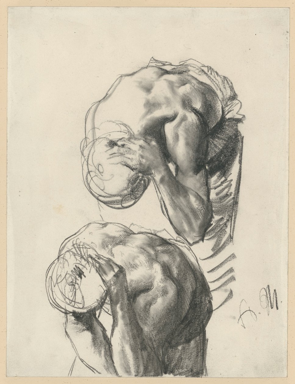 Két tanulmány: Mosakodó munkás. Tanulmány a „Vashengermű. Modern küklopszok” című képhez alkotó: Adolph Menzel