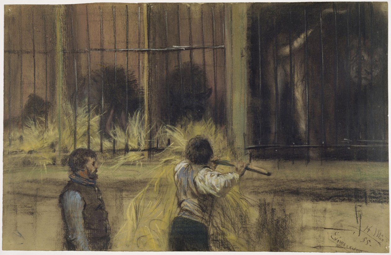 Két állatgondozó a ragadozók házának előtt alkotó: Adolph Menzel