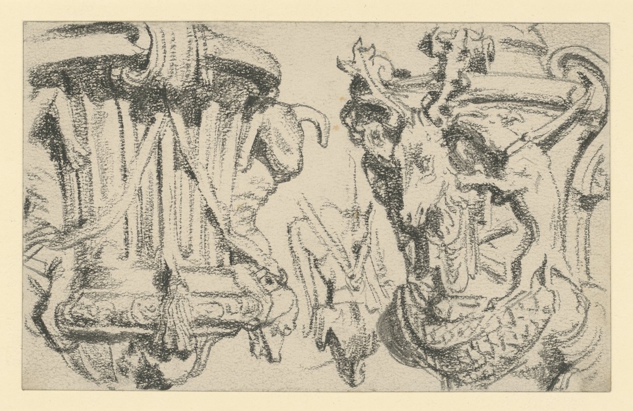Két váza a drezdai Moritzburg-kastély teraszának korlátján alkotó: Adolph Menzel