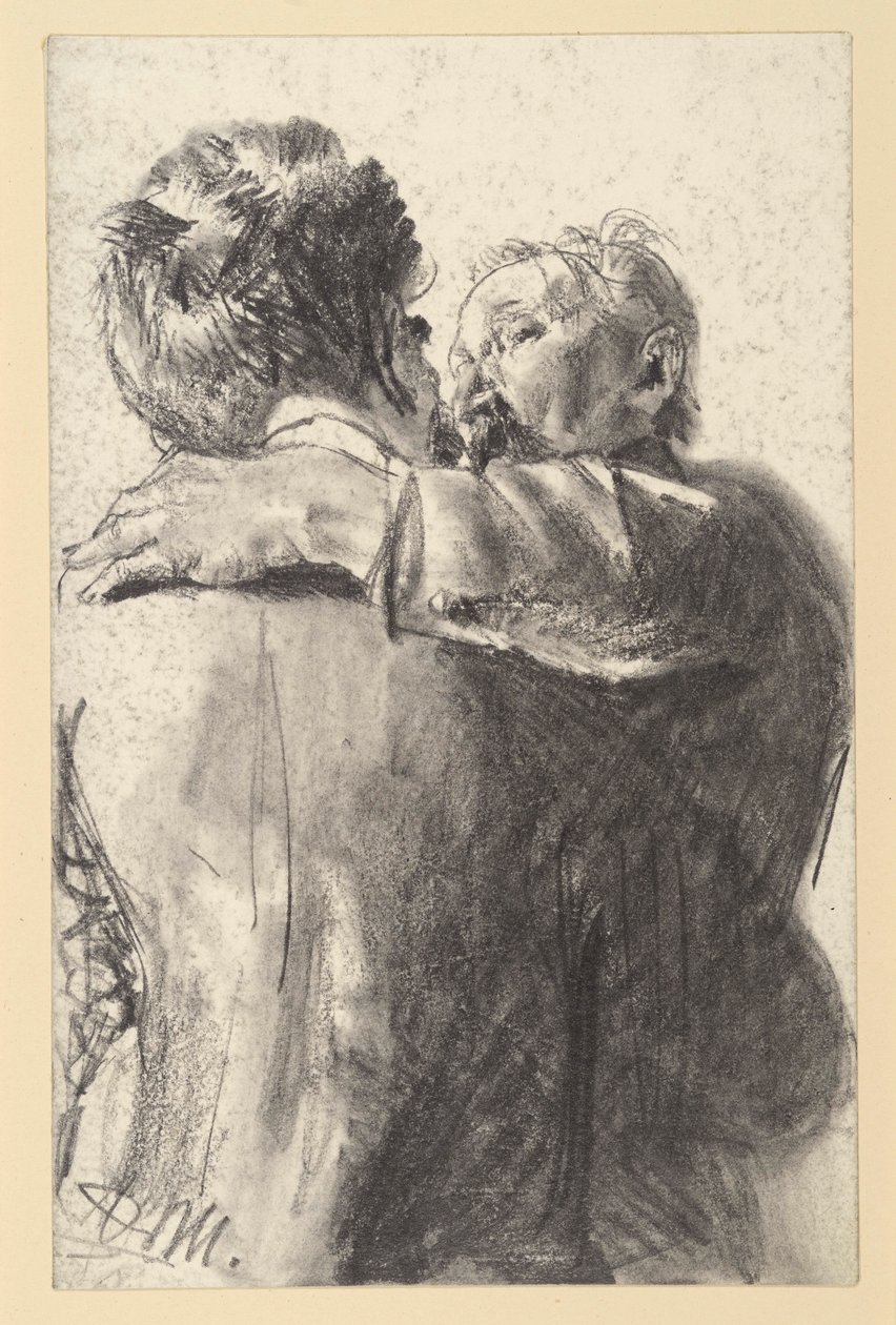 Két egymást átölelő férfi, hátulról és oldalról nézve alkotó: Adolph Menzel