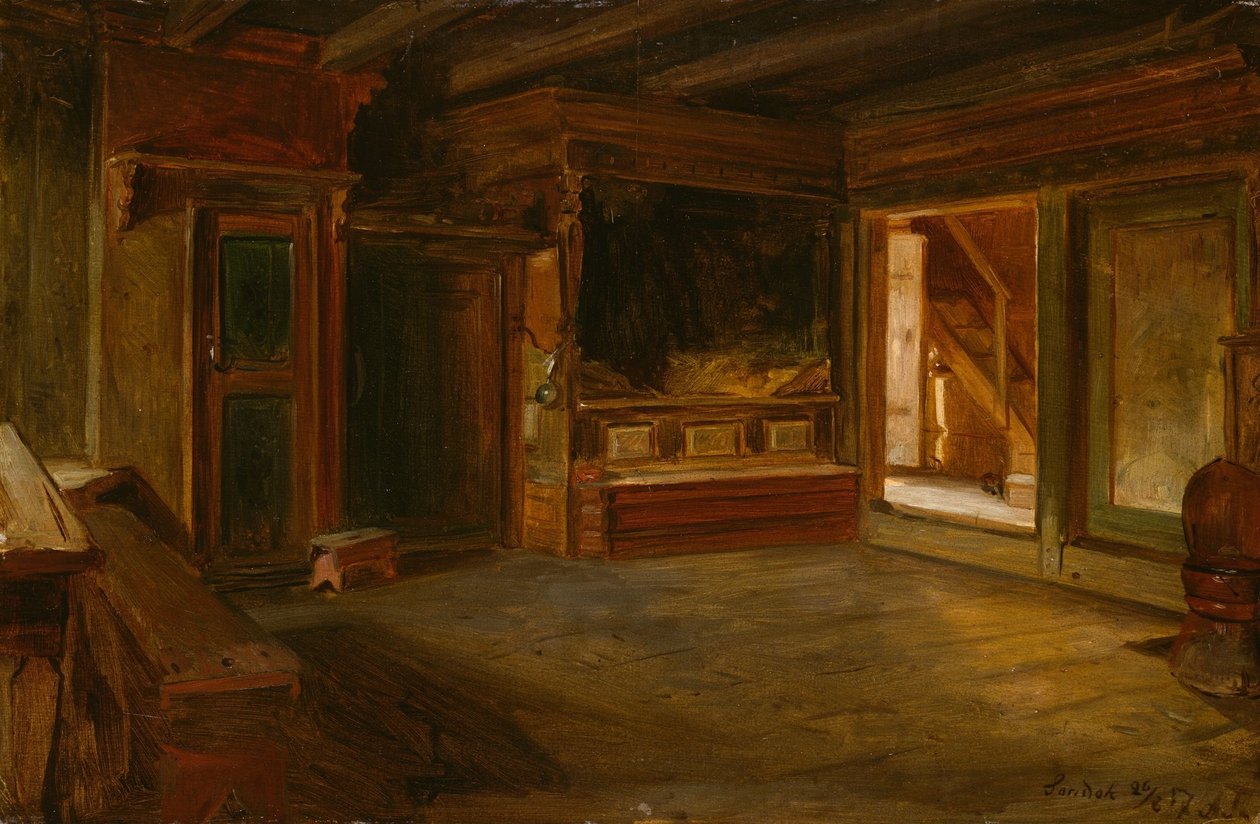 Parasztház belső tere Sandakból alkotó: Adolph Tidemand
