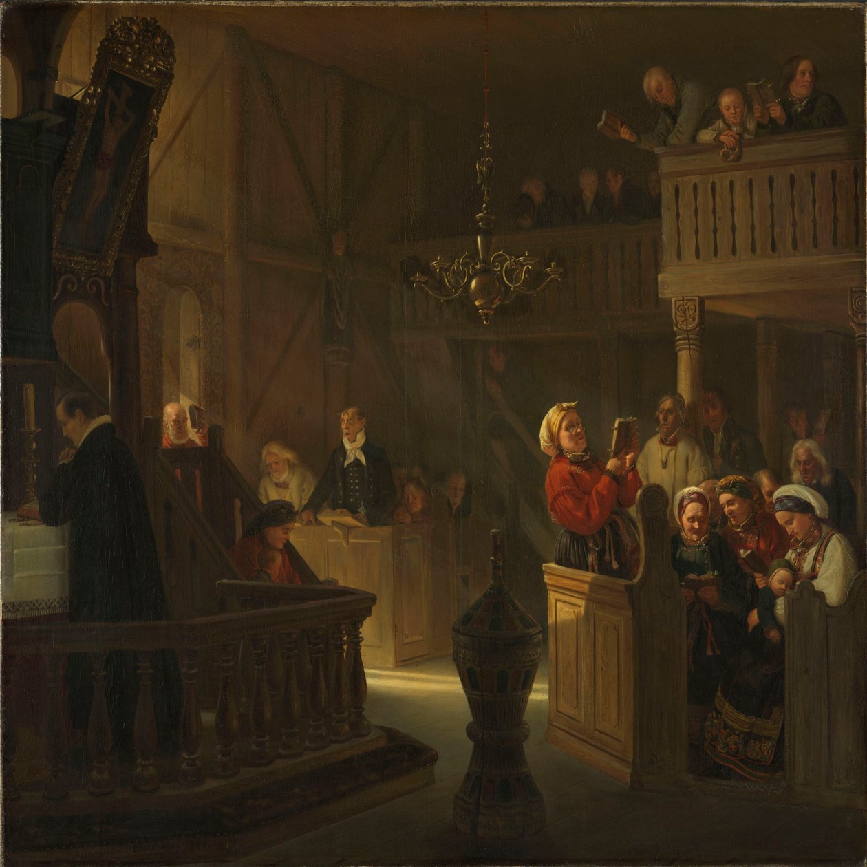 Istentisztelet egy norvég vidéki templomban alkotó: Adolph Tidemand