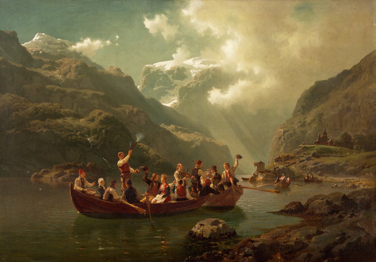 Esküvő Hardangerben alkotó: Adolph Tidemand