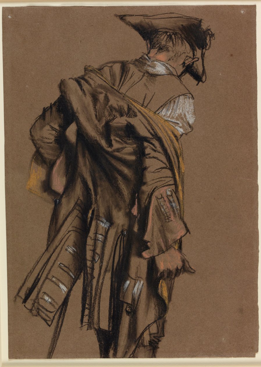 Művészmodell, hátulnézetben, tizennyolcadik századi egyenruhát öltve alkotó: Adolph Menzel