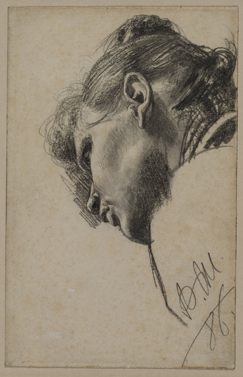 Egy fiatal nő feje alulról alkotó: Adolph Menzel