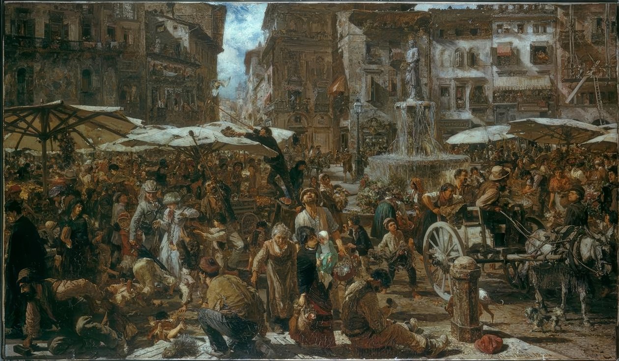 Piazza d’Erbe Veronába alkotó: Adolph Menzel