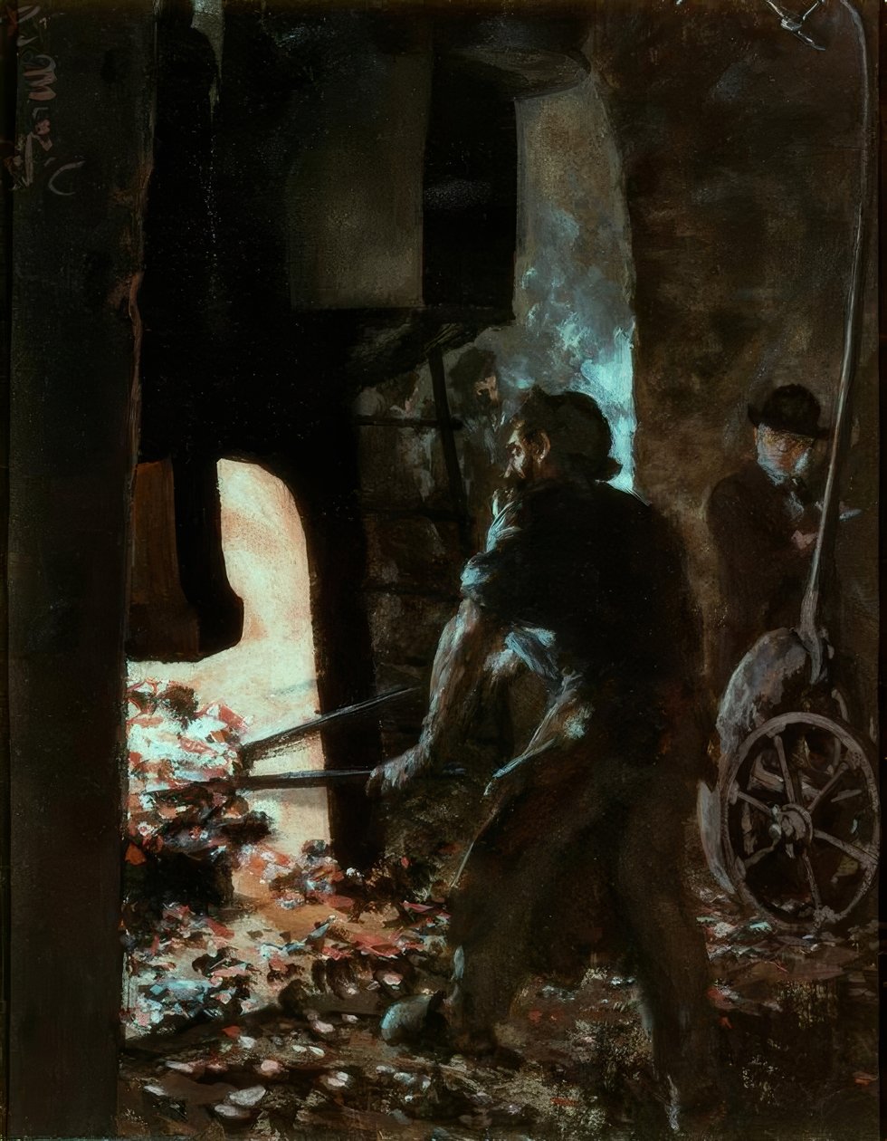Önarckép egy munkással a gőzkalapácsnál alkotó: Adolph Menzel