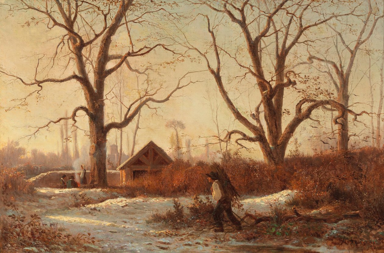 Téli táj Brushwood Gathererrel alkotó: Adolphe Appian