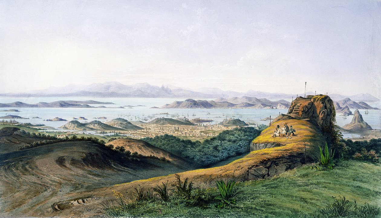 Panoráma Rio de Janeiro-ról, Brazíliáról, Theodore du Moncel metszete 1860 körül alkotó: Adolphe D
