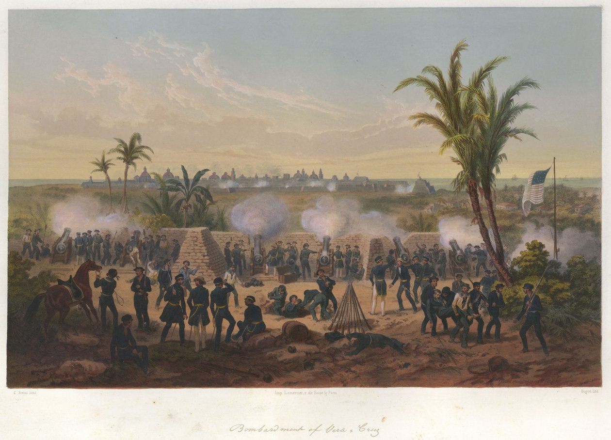 Vera Cruz bombázása (1847. március) a mexikói-amerikai háborúban. alkotó: Adolphe Jean Baptiste Bayot