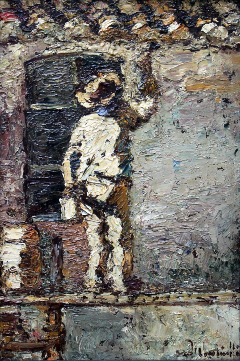 Festő dolgozik a ház falán alkotó: Adolphe Joseph Thomas Monticelli